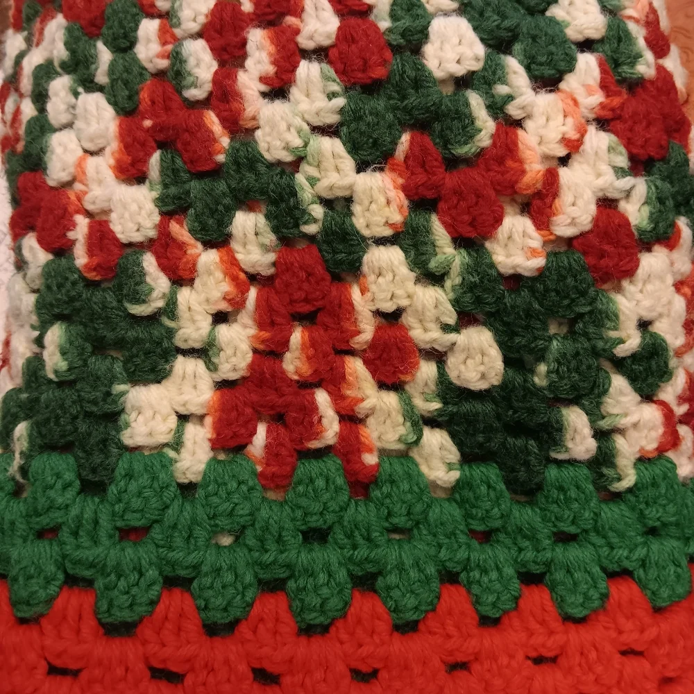 Handmade Christmas Crochet/Knit Small Afghan.  52